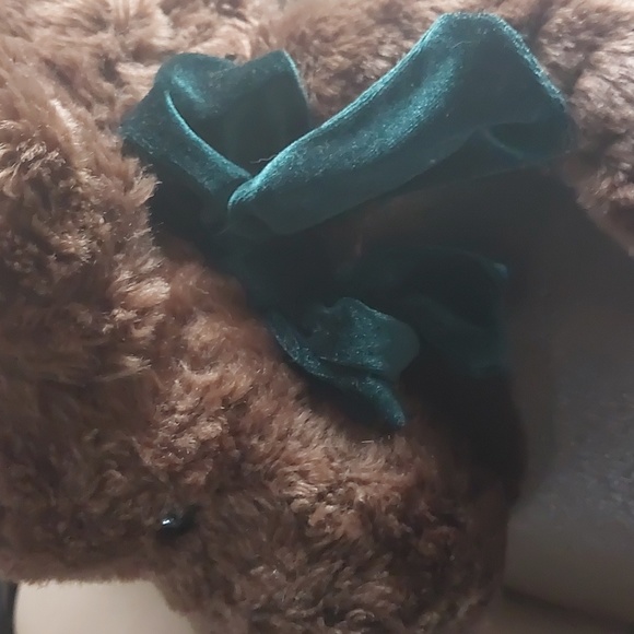 Brown dog with green bow stuffed animal - Picture 4 of 5